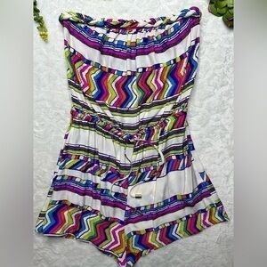 Alice & Trixie Silk Multicolor Patterned Strapless Drawstring Romper Womens Med